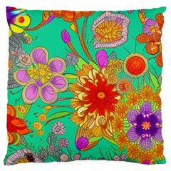 Mid Century Retro Floral 1970s 1960s Pattern 58 Large Cushion Case (one Side) by violetheavensky