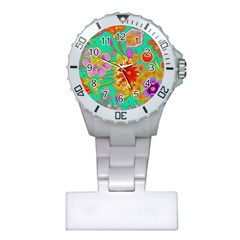 Mid Century Retro Floral 1970s 1960s Pattern 58 Plastic Nurses Watch by violetheavensky