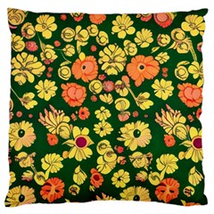 Mid Century Retro Floral 1970s 1960s Pattern 68 Large Premium Plush Fleece Cushion Case (two Sides) by violetheavensky