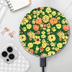 Mid Century Retro Floral 1970s 1960s Pattern 68 Wireless Fast Charger(white) by violetheavensky