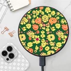 Mid Century Retro Floral 1970s 1960s Pattern 68 Wireless Fast Charger(black) by violetheavensky