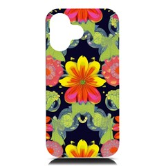 Mid Century Retro Floral 1970s 1960s Pattern 54 Iphone 16 Black Uv Print Pc Hardshell Case by violetheavensky