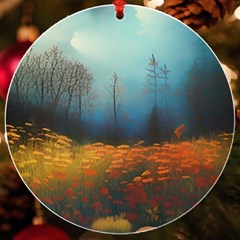 Wildflowers Field Outdoors Clouds Trees Cover Art Storm Mysterious Dream Landscape Uv Print Acrylic Ornament Round by Posterlux