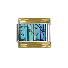 Nature Outdoors Night Trees Scene Forest Woods Light Moonlight Wilderness Stars Gold Trim Italian Charm (9mm) by Posterlux