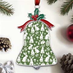 Easter Bunny Pattern Metal Holly Leaf Bell Ornament by Valentinaart